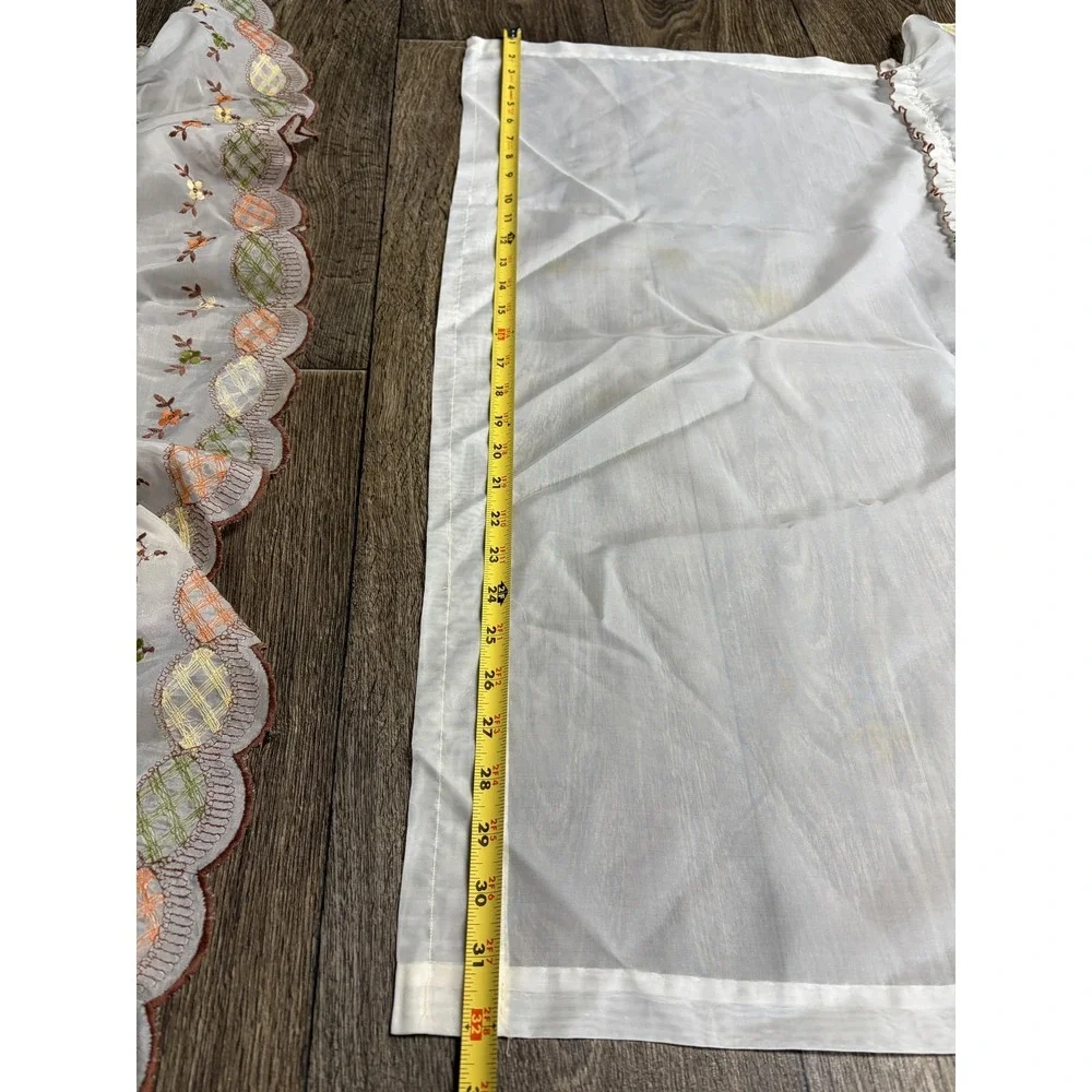 Embroidered Sheer Café Tier Curtains 17pc White Floral‎ Scalloped Country Set